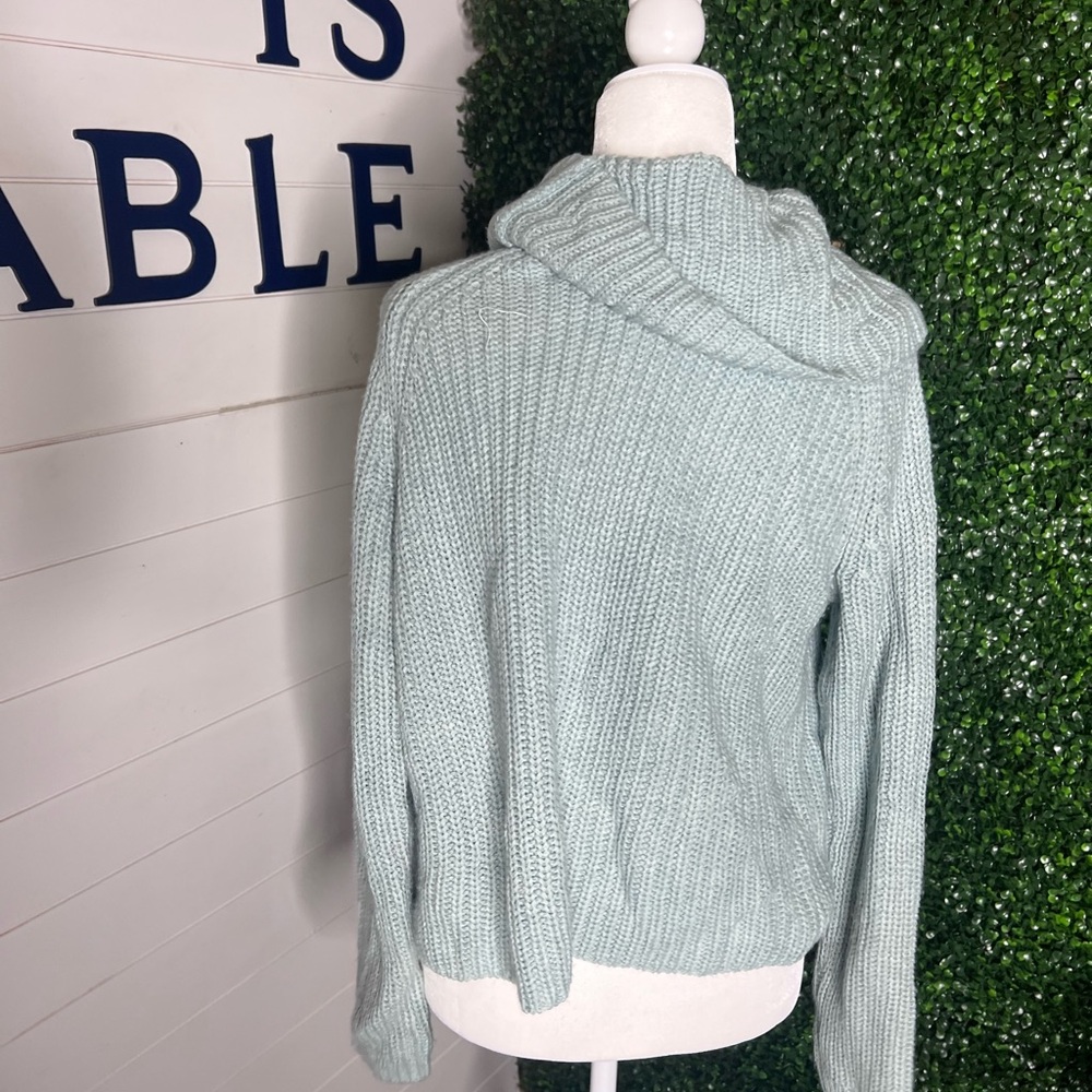 Cozy Mint Cowl Neck Ribbed Sweater - Picture 2 of 3